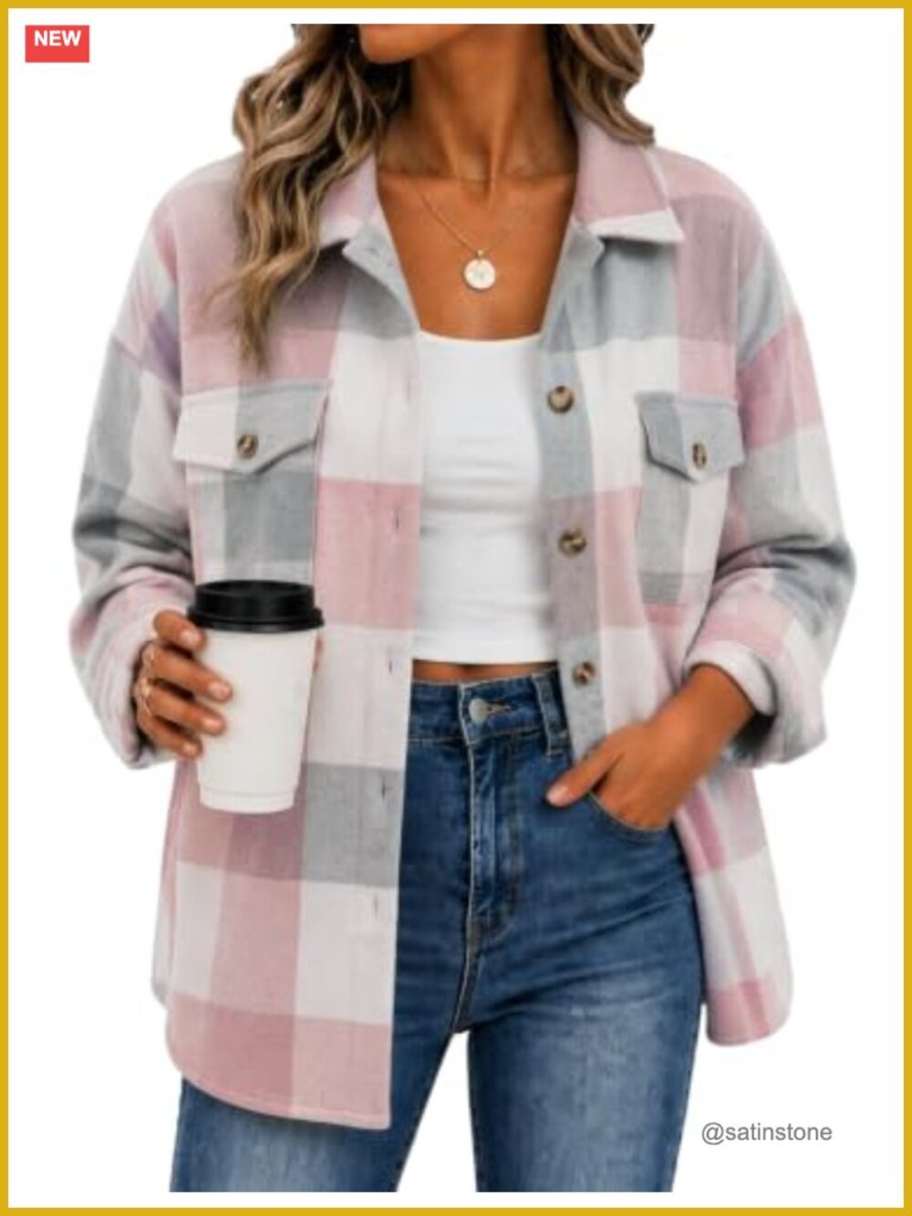 Zeagoo Women's Flannel Plaid Shacket Long Sleeve Button Down Casual Jacket
